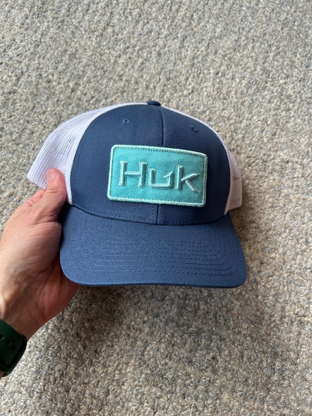 Huk Logo Trucker Cap Hat - One Size - Navy with Teal patch